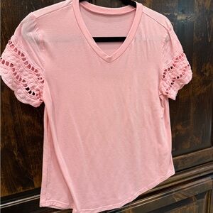 Pink Lace Sleeve Women's Top